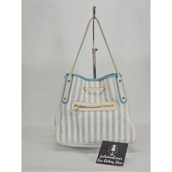 J. Pot Women's Light Blue Canvas Casual Striped Handbag Size Medium 2056 - Picture 9 of 14